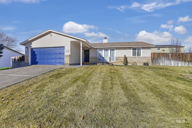 single story home with a garage and a front yard