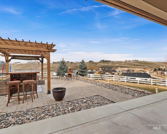 view of patio with fence private yard and a pergola