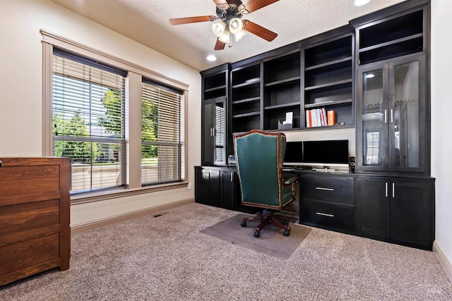 4315 N Nuova Ave, Meridian, ID 83646 - carpeted home office featuring recessed lighting, ceiling fan, a textured ceiling, and baseboards
