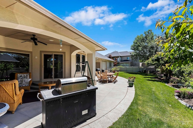 4315 N Nuova Ave, Meridian, ID 83646 - view of patio / terrace with fence, an outdoor living space, and ceiling fan