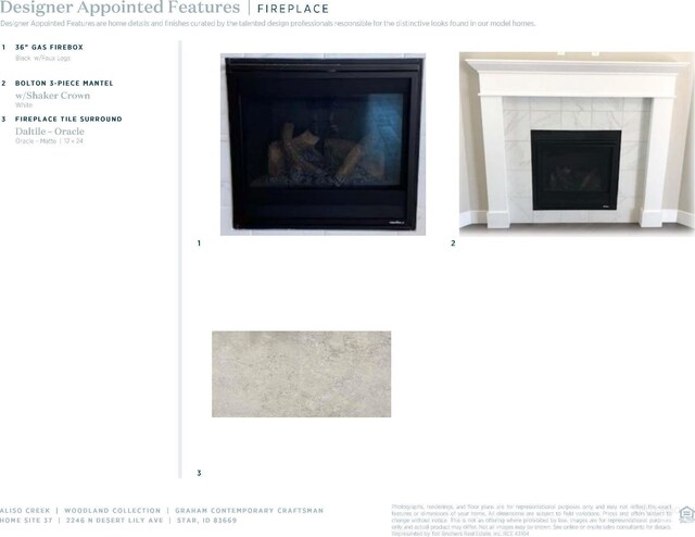 room details featuring a tiled fireplace