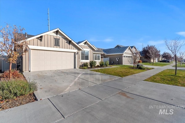 single story home with a garage and a front yard