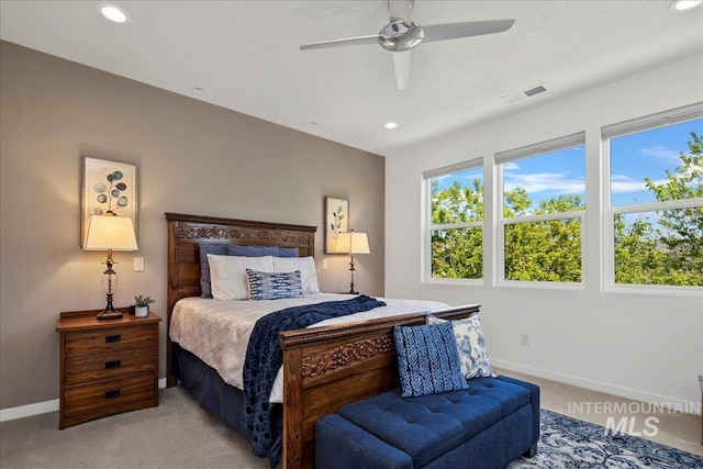 3602 N Prospect Way, Garden City, ID 83714 - bedroom with light colored carpet, recessed lighting, baseboards, and ceiling fan