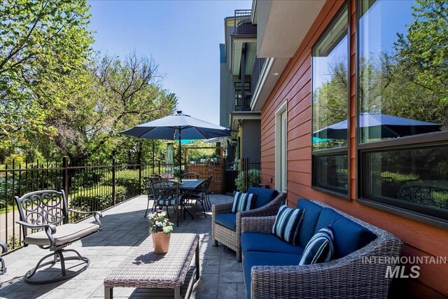 3602 N Prospect Way, Garden City, ID 83714 - view of patio with outdoor lounge area, outdoor dining space, and fence