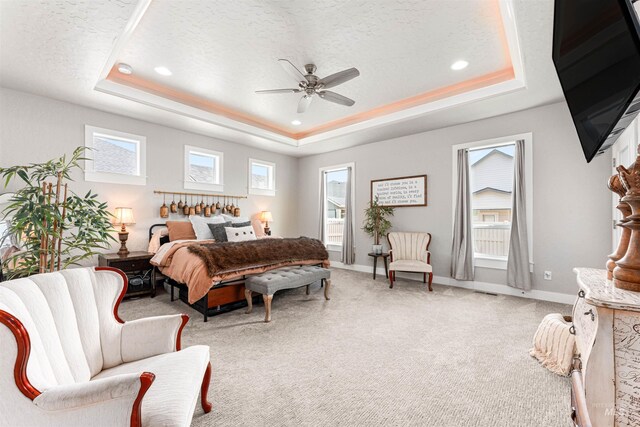 1670 Mary Hill Ave, Middleton, ID 83644 - bedroom with a tray ceiling, light colored carpet, baseboards, a textured ceiling, and recessed lighting