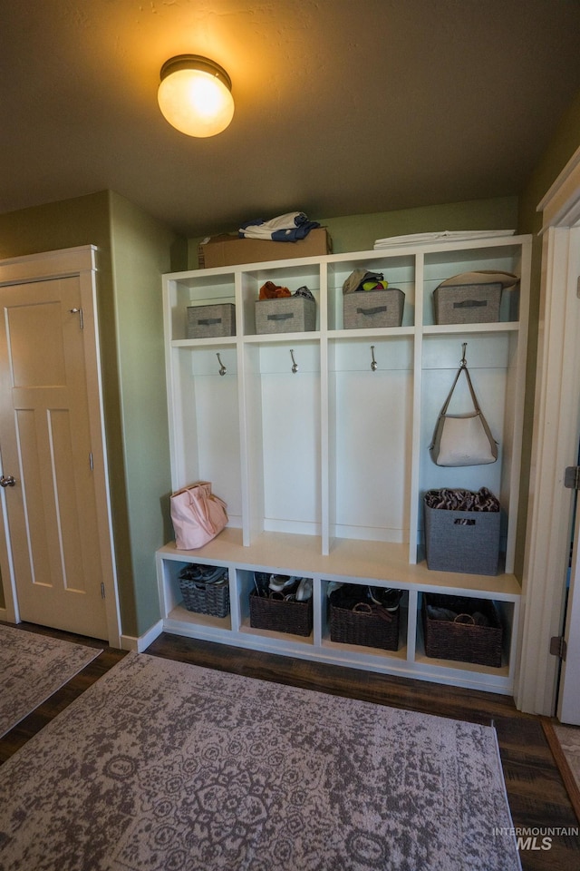 mudroom with wood finished floors
