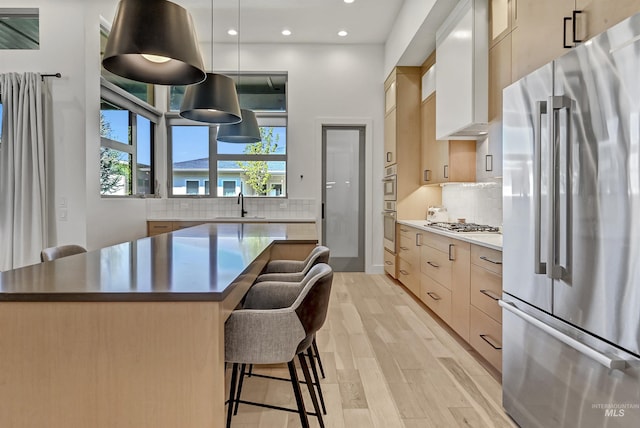2313 S Aburge Ave, Meridian, ID 83642 - kitchen featuring stainless steel appliances, a sink, modern cabinets, light wood-style flooring, and a kitchen breakfast bar
