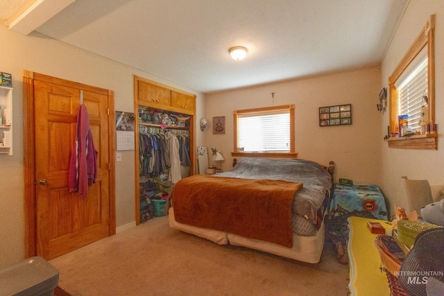 carpeted bedroom featuring a closet