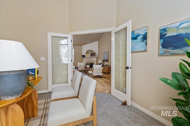 interior space featuring carpet floors and french doors