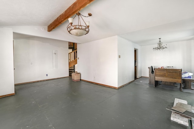 interior space with stairway and baseboards