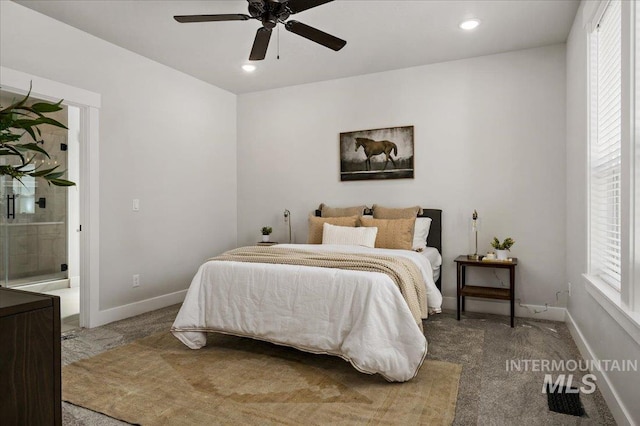 bedroom featuring recessed lighting, baseboards, and carpet floors