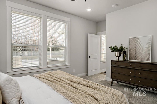 bedroom with baseboards and carpet floors