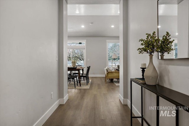 hall featuring baseboards and wood finished floors