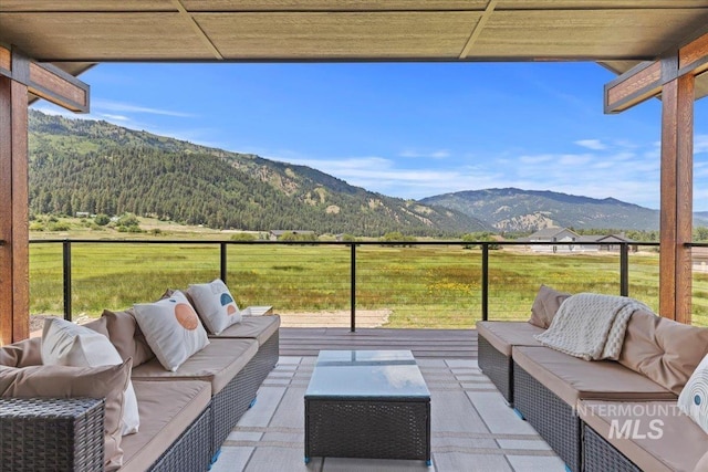 15 Alder Creek Ln, Garden Valley, ID 83622 - view of patio / terrace featuring an outdoor hangout area and a mountain view