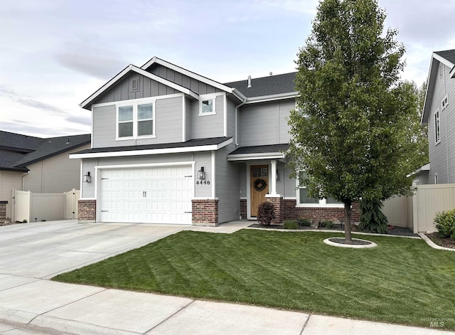 4446 S Carina Way, Meridian, ID 83642 - view of front of house with board and batten siding, an attached garage, driveway, and brick siding