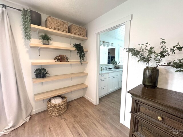 4446 S Carina Way, Meridian, ID 83642 - interior space featuring a sink, light wood finished floors, and baseboards