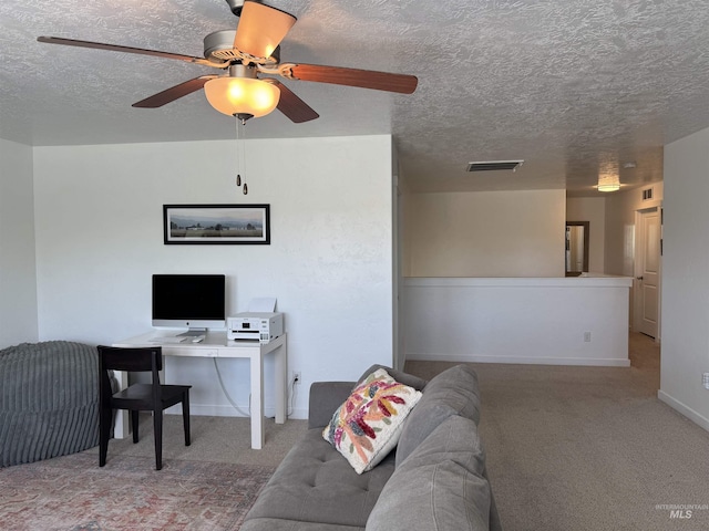 4446 S Carina Way, Meridian, ID 83642 - carpeted home office featuring a textured ceiling, baseboards, and a ceiling fan