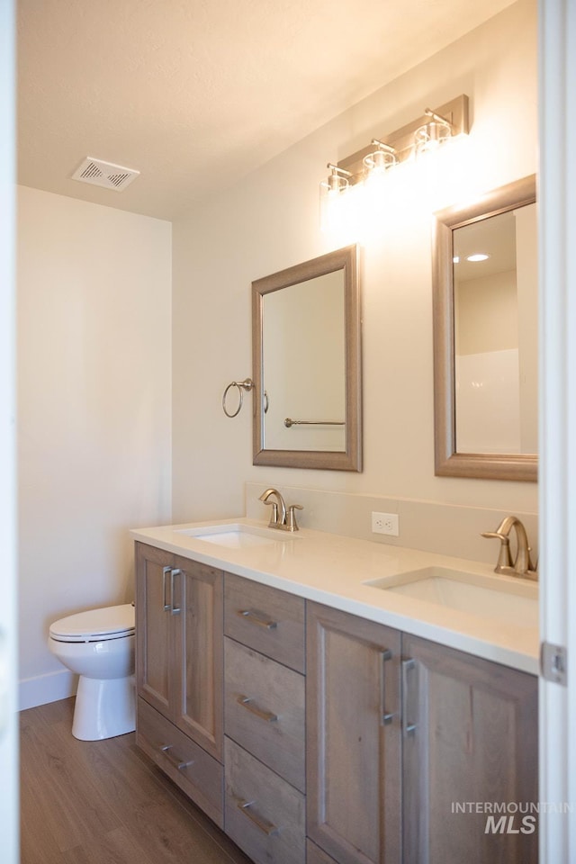 bathroom featuring visible vents, a sink, and double vanity