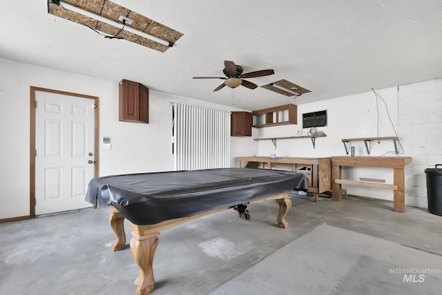 1219 N Indiana, Caldwell, ID 83605 - rec room featuring a ceiling fan, pool table, and concrete floors