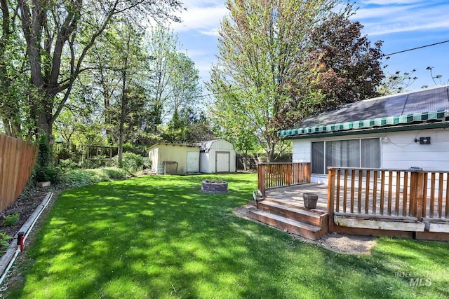 1219 N Indiana, Caldwell, ID 83605 - view of yard with an outbuilding, a wooden deck, a shed, and a fenced backyard
