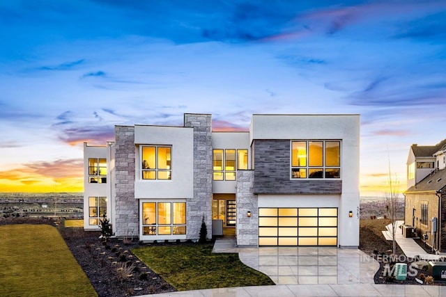 contemporary home featuring a garage