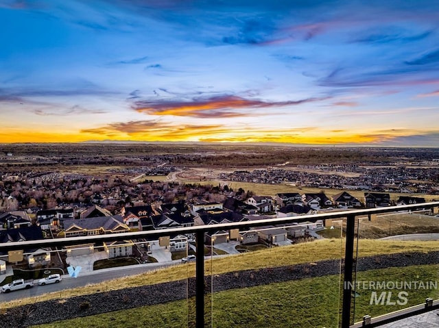 view of aerial view at dusk