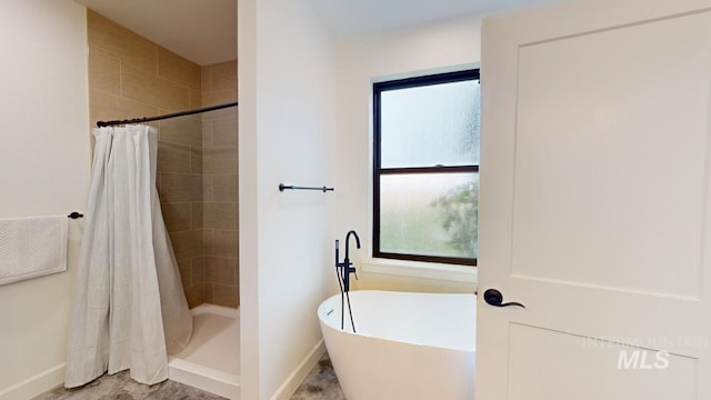 bathroom with curtained shower