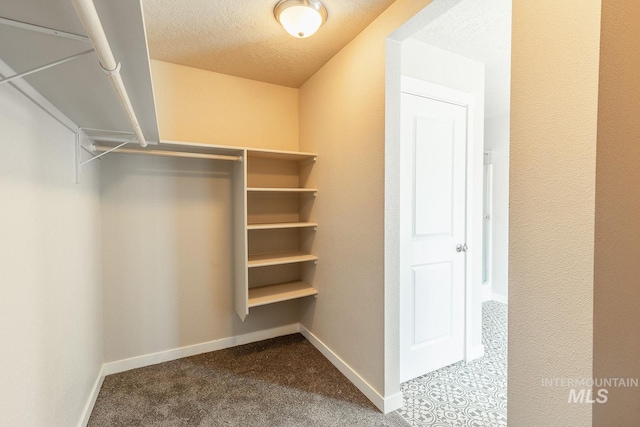 spacious closet featuring dark carpet