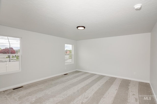 unfurnished room featuring carpet, a wealth of natural light, and a textured ceiling