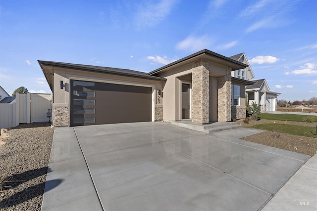 prairie-style house with a garage