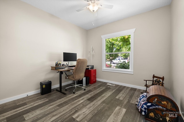 12384 S Abbott Downing Way, Nampa, ID 83686 - office area featuring ceiling fan, wood finished floors, and baseboards