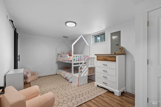 1125 Grelle Ave, Lewiston, ID 83501 - bedroom with electric panel, light wood-style floors, and baseboards