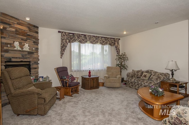 2555 E Quail Run Rd, Emmett, ID 83617 - living area with carpet flooring, a fireplace, and a textured ceiling