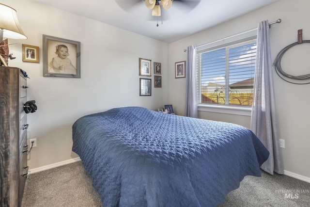 bedroom featuring carpet and ceiling fan