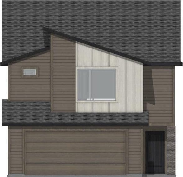 view of home's exterior featuring an attached garage and roof with shingles