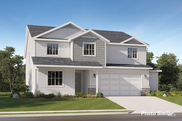 view of front of house featuring a garage and a front lawn