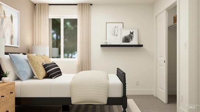 bedroom featuring carpet flooring and a closet