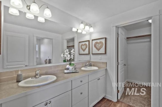 bathroom featuring vanity and hardwood / wood-style floors