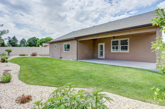 2018 S Sandcrest Loop, Nampa, ID 83686 - back of property featuring a patio area, a ceiling fan, and a shingled roof