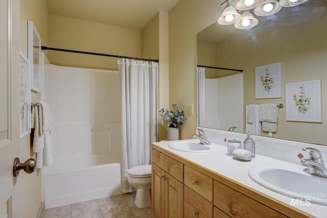 9407 W Pebblestream Dr, Boise, ID 83709 - bathroom featuring shower / tub combo, double vanity, and tile patterned floors
