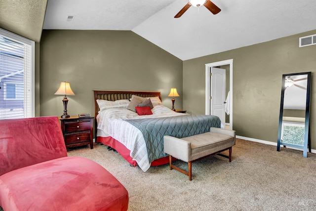1390 E Prohaska Ct, Eagle, ID 83616 - bedroom featuring vaulted ceiling, multiple windows, carpet, and a ceiling fan
