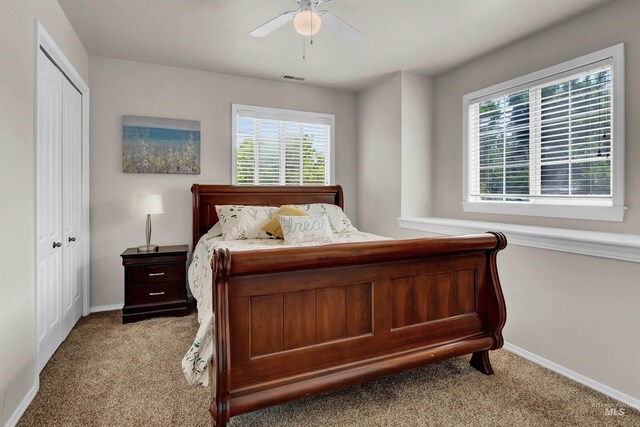 1390 E Prohaska Ct, Eagle, ID 83616 - carpeted bedroom featuring multiple windows, a closet, and a ceiling fan