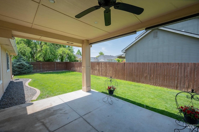 3499 S Green Basin Way, Nampa, ID 83686 - fenced backyard with a patio area and a ceiling fan