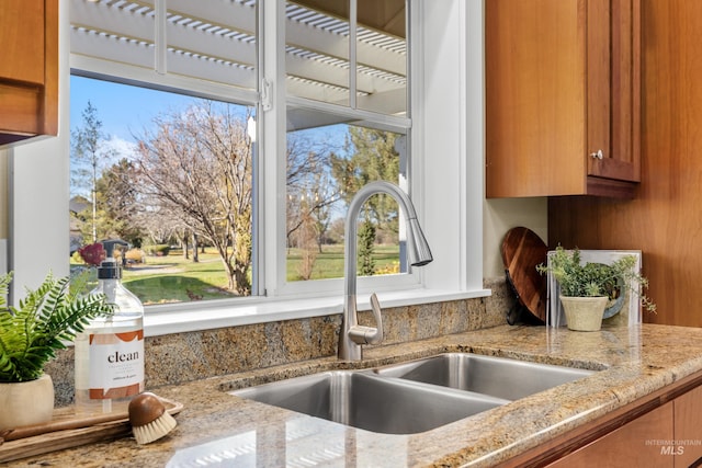 interior details with sink and light stone counters