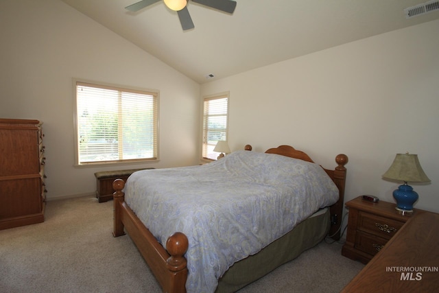 1491 N Millstream Ct, Nampa, ID 83686 - bedroom with light carpet, lofted ceiling, and ceiling fan