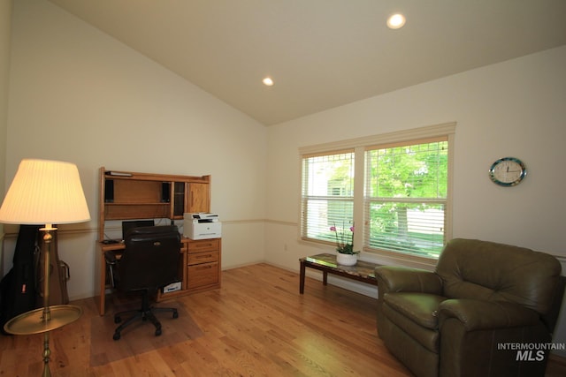 1491 N Millstream Ct, Nampa, ID 83686 - office with light wood-type flooring, lofted ceiling, and recessed lighting