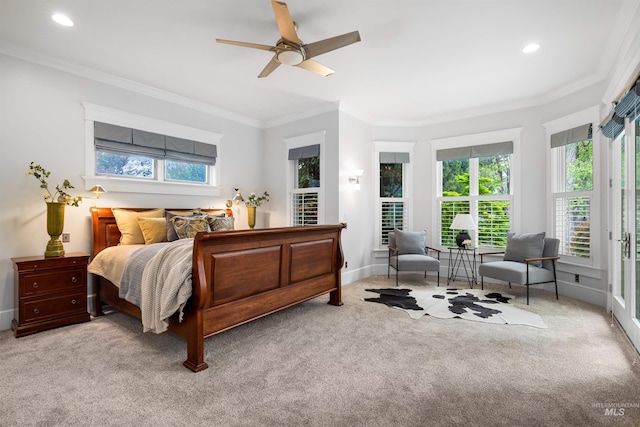 876 E Pennsylvania Ln, Boise, ID 83706 - carpeted bedroom featuring multiple windows, crown molding, recessed lighting, ceiling fan, and baseboards