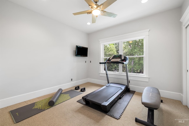 876 E Pennsylvania Ln, Boise, ID 83706 - workout area with recessed lighting, baseboards, ceiling fan, and carpet flooring