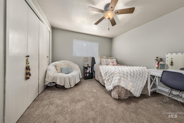 1395 W 3rd St, Weiser, ID 83672 - bedroom with carpet, a closet, ceiling fan, and a textured ceiling