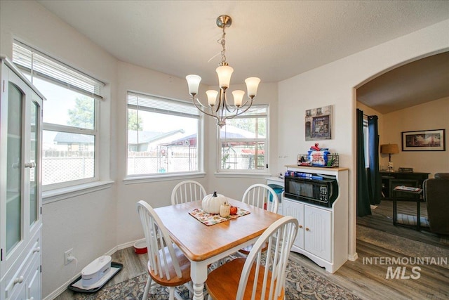 dining area featuring a notable chandelier and hardwood / wood-style floors